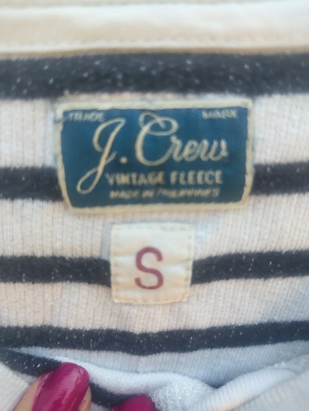 Striped Crewneck Sweater - White & Navy J Crew Small